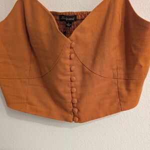 Women's Orange Button-Up Crop Top